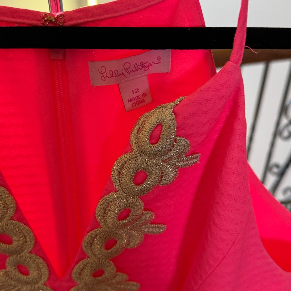 Lilly Pulitzer Neon Pink Dress with Gold Embroidery - Picture 3 of 7